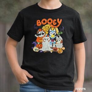 Bluey Halloween “Booey” Graphic Tee Kids Size Medium Black Pumpkin Shirt
